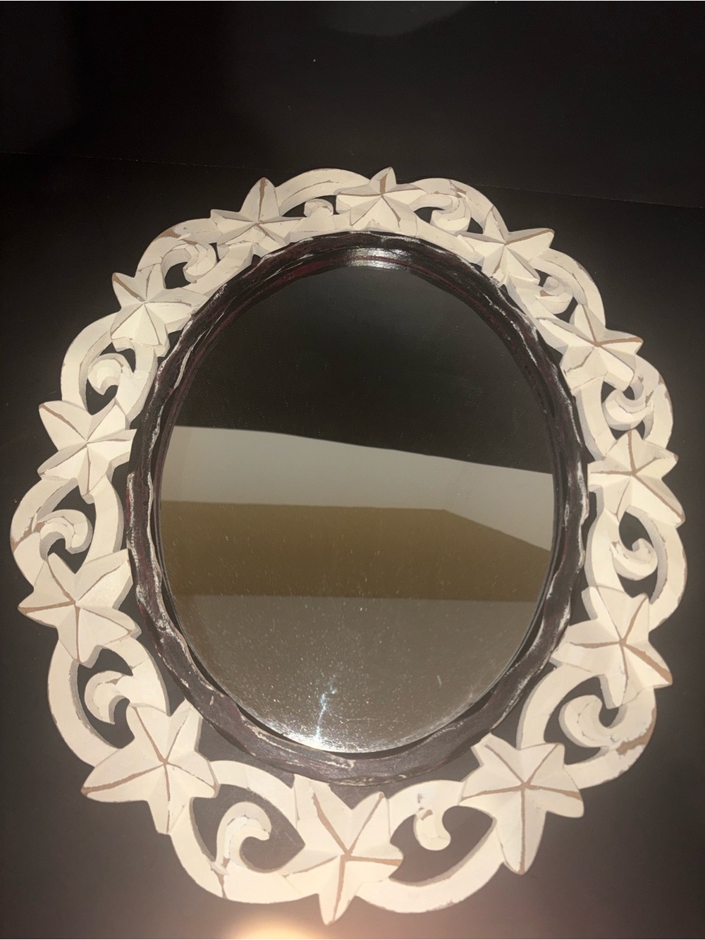 White Distressed Carved Star Accent Wall Mirror